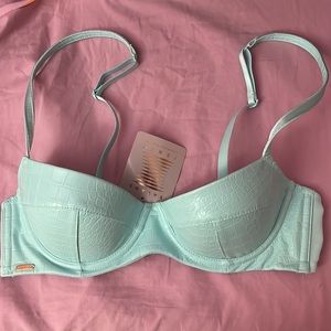 Savage Fenty Bra 34B Lingerie by Rihanna -pleather women light blue Brand New!!!